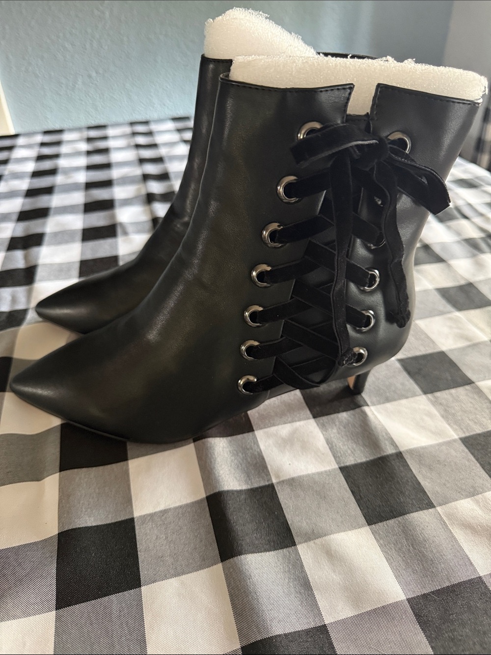 comfortview Black Pointed-Toe Lace-Up Ankle Boots